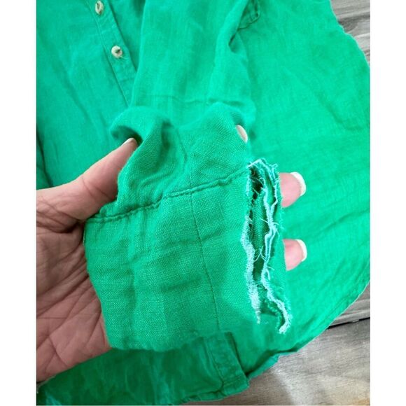 Maeve 100% Linen‎ Kelly Green Button Down Long Sleeve Lagenlook XS Anthro - Picture 13 of 13